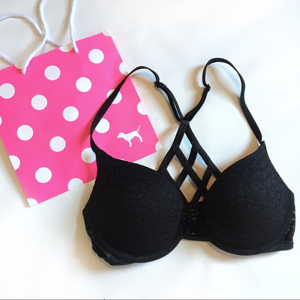 VS PINK black racer back push-up bra